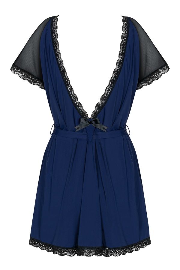 You, elegant blue, sexy lace and a satin bow – this combinat... Obsessive - 825-PEI-6 Peignoir & Thong - Navy Blue - L/XL photo-8
