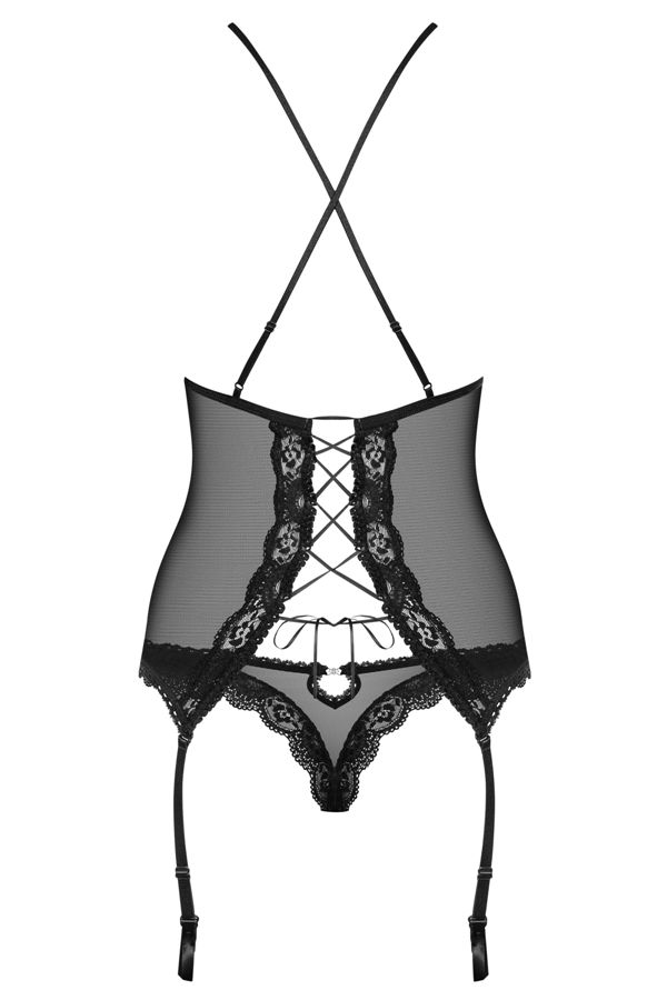 Aww, yes! Time to get a really stunning look! Sheer fabric, ... Obsessive - 841-COR-1 Corset & Thong - Black - S/M photo-8