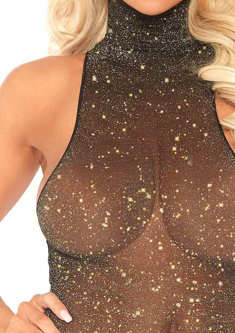 Leg Avenue - Lurex High Neck Mini Dress - Gold photo-3