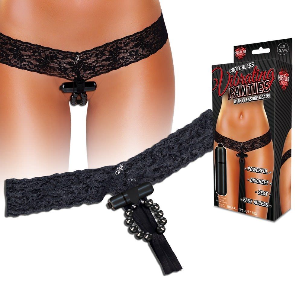 Hustler - Vibrating Lace Thong With Stimulating Beads - Black - ML photo-5