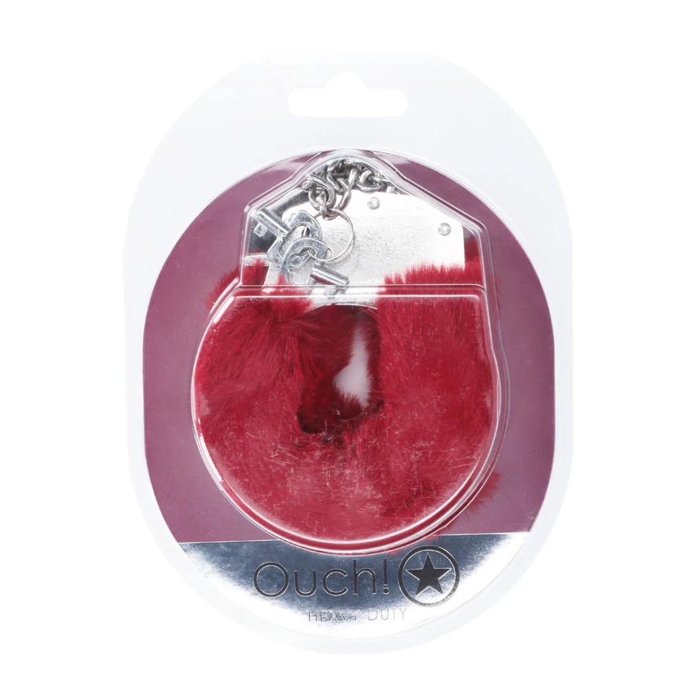 Enhance your intimate moments with these playful, Heavy-duty... Ouch - Heavy-Duty Fluffy Hand Cuffs - Burgundy photo-2