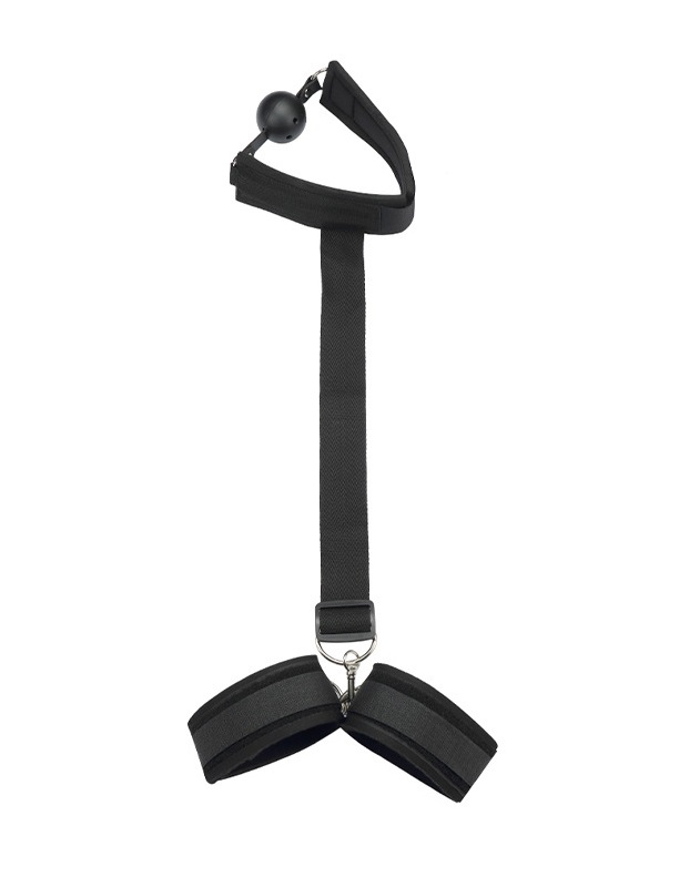 Bondage kit with restraint handcuffs and breathable mouth ba... MT - Bondage Gear w Mouth Ball - Black photo-3