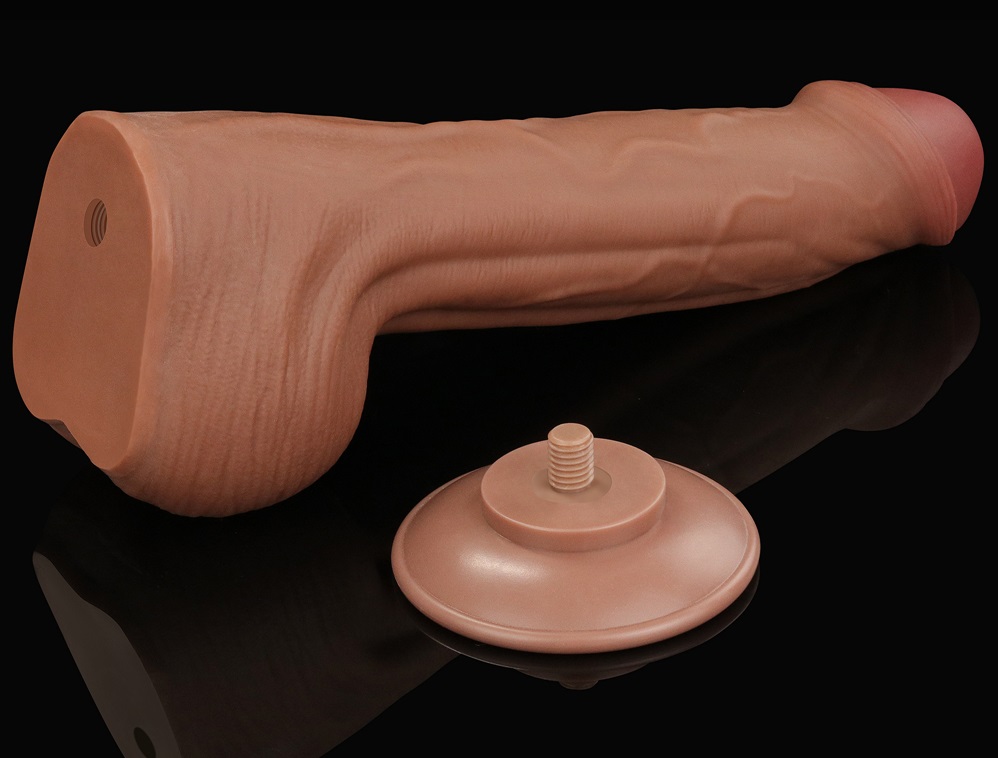 Made of realistic dual-layer sliding-skin material for Iifel... Lovetoy - 11.5" Sliding Skin Dildo - Brown photo-8