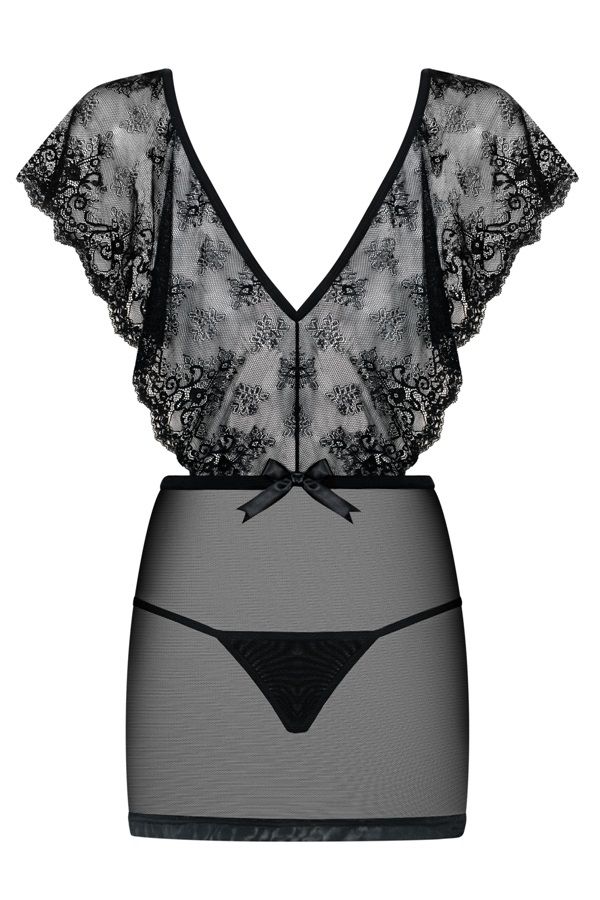 Your beautiful, feminine shapes will tempt him even more if ... Obsessive - Merossa Chemise & Thong - Black - L/XL photo-8