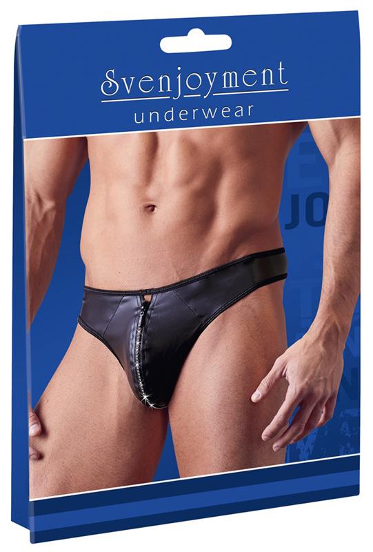 Svenjoyment - Men's G-string w Rhinestone Zip - Black - XL photo