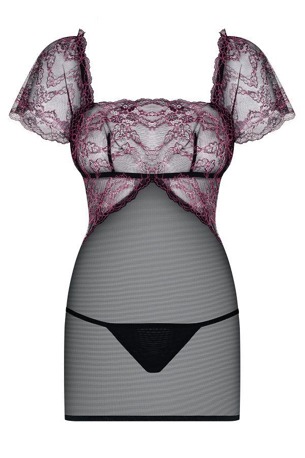 Elegant front and… incredibly stunning back! This chemise is... Obsessive - Sedusia Chemise & Thong - Black - L/XL photo-7