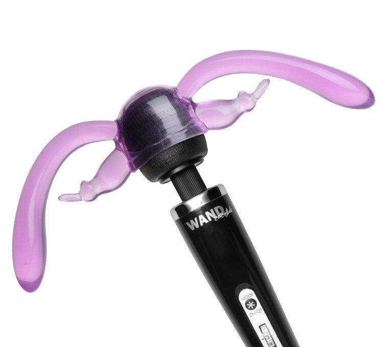 With the Double Rabbit Wand Attachment from Wand Essentials,... Wand Essentials - Duality Double Rabbit Wand Attachment - Purple photo-2