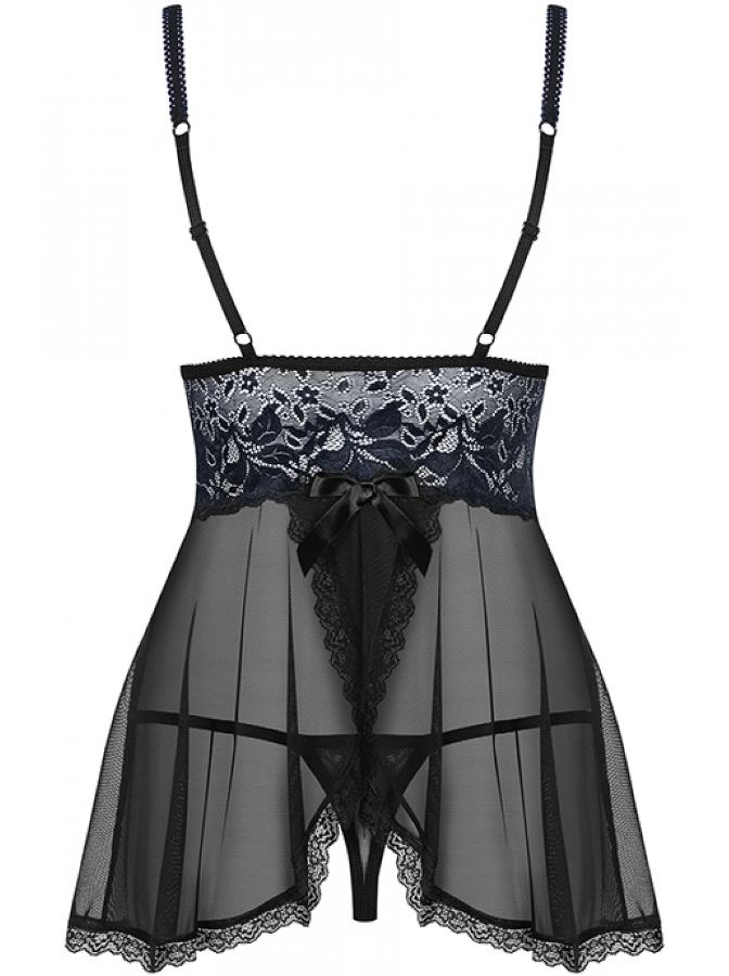 Obsessive - 866-BAB-1 Babydoll & Thong - Black - S/M photo-7