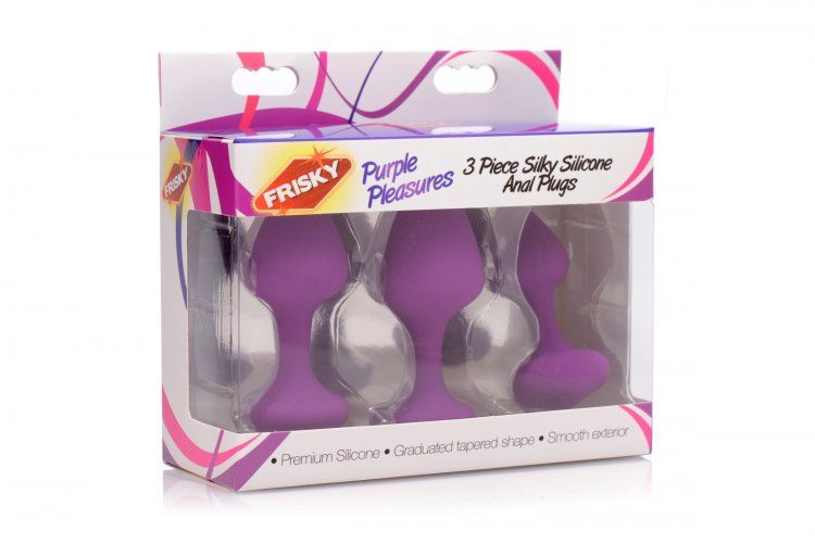 Experience silken satisfaction with this set of three silico... Frisky - Pleasures Silky Silicone Anal Training Set 3 - Purple photo-4