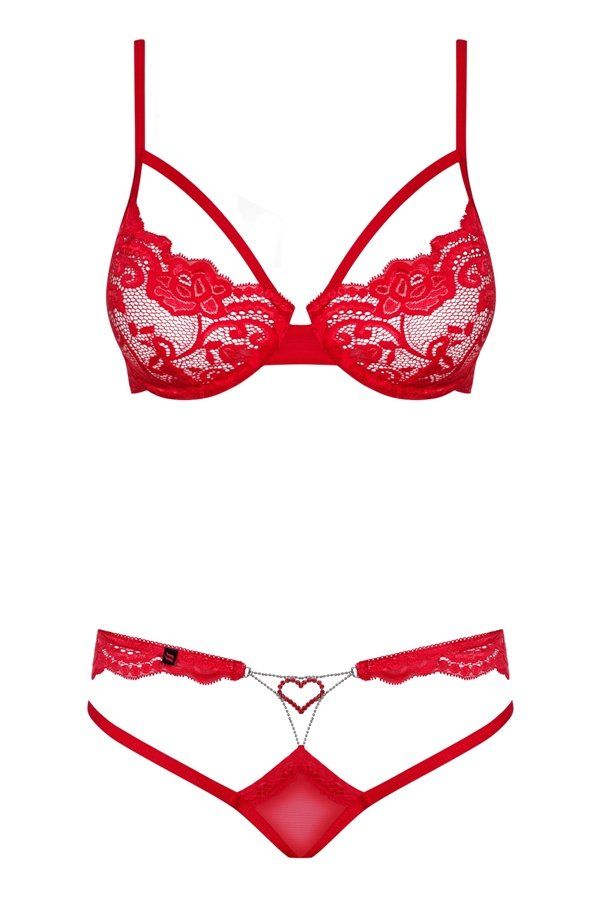 Fabulous lace, sexy elastics and a naughty, red heart. This ... Obsessive - 829-SET-3 Set 2-pcs - Red - S/M photo-7