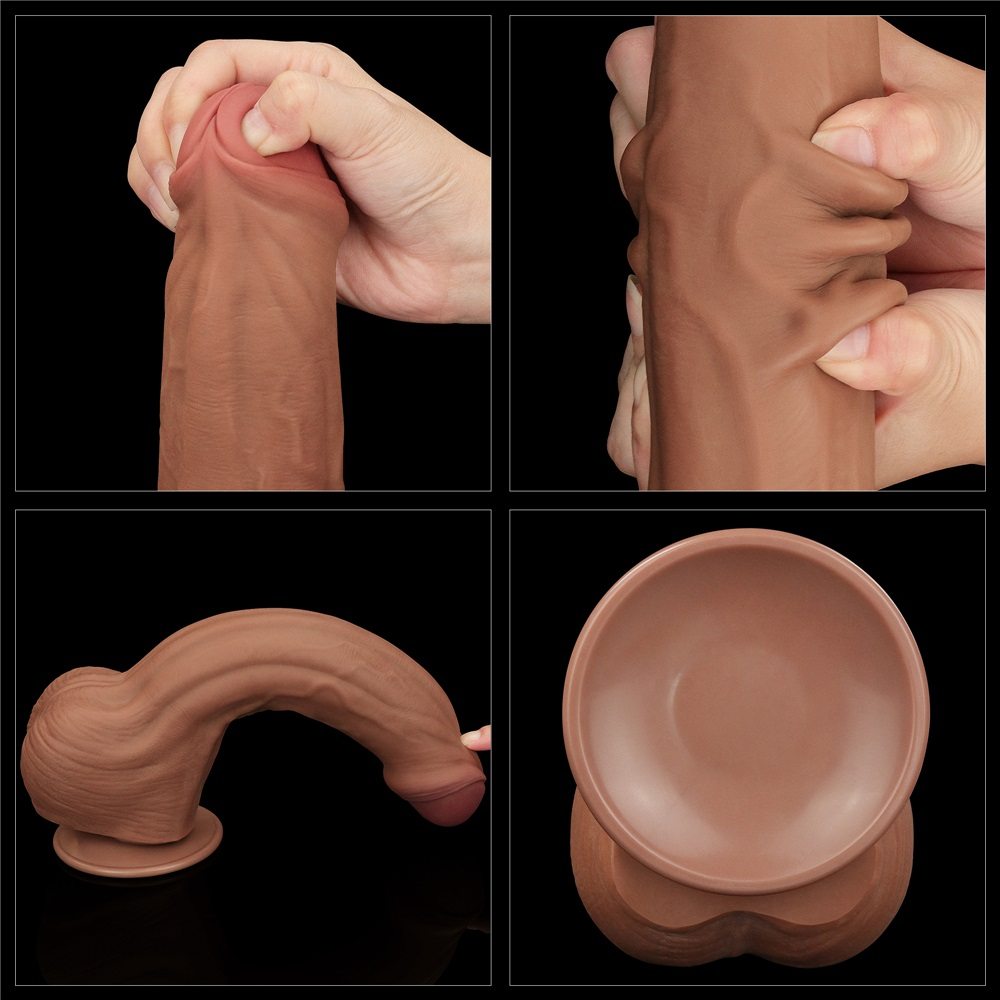 Made of realistic dual-layer sliding-skin material for Iifel... Lovetoy - 11.5" Sliding Skin Dildo - Brown photo-10