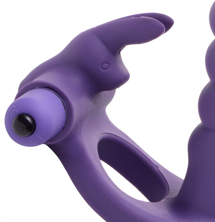 Prepare to experience pure delight! The innovative design of... Frisky - Dual Delight Vibrating Rabbit Cock Ring - Purple photo-2