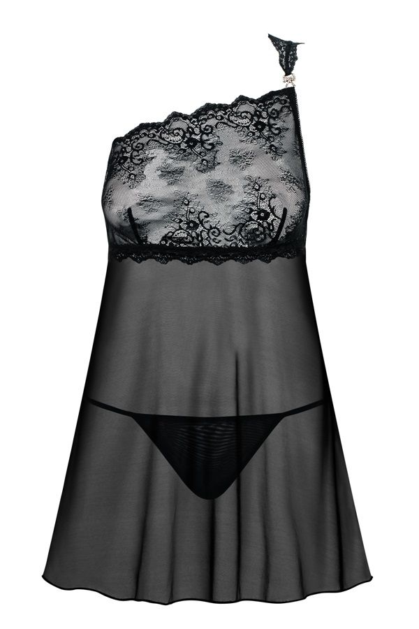 Time to put on something very special. First, close your eye... Obsessive - Merossa Babydoll & Thong - Black - L/XL photo-7