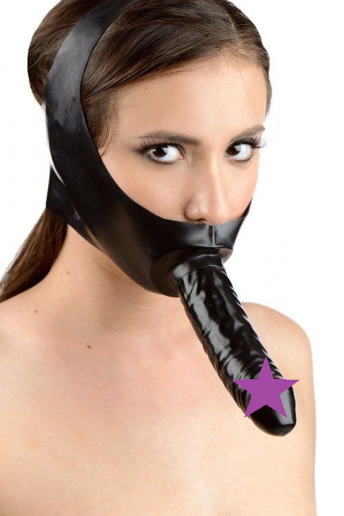 Get a real face-full with this stretchy, all-latex strap on ... Master Series - Latex Face Fuck Mask - Black photo-2