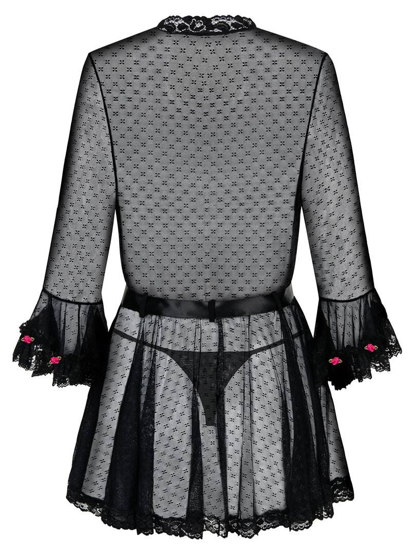 Obsessive - Piccorosa Robe & Thong - Black - S/M photo-6
