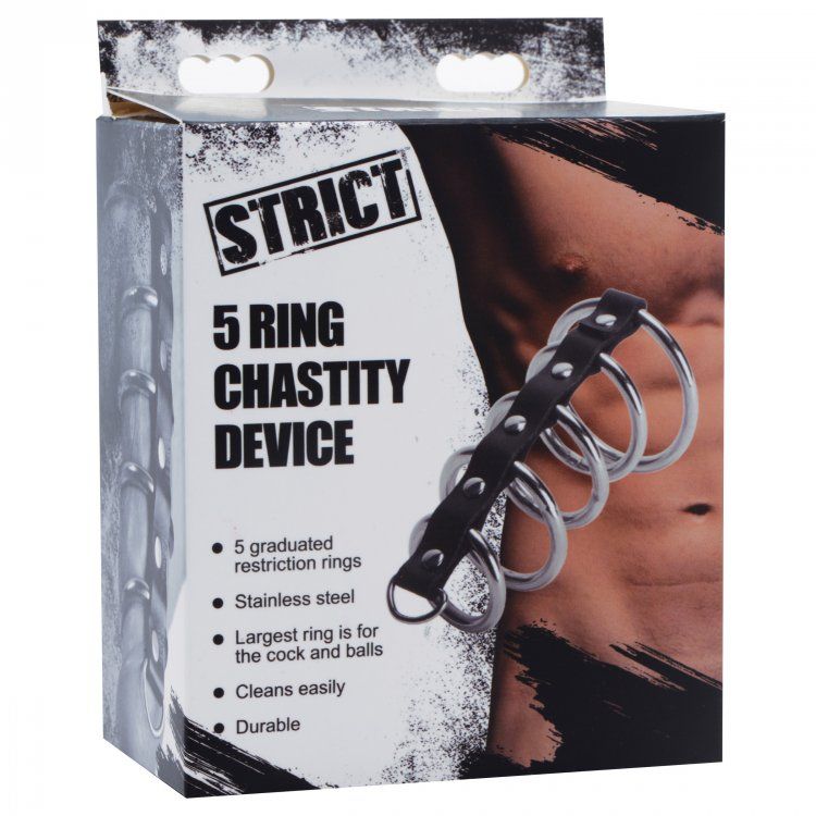 Strict - 5 Ring Chastity Device - Black photo-4