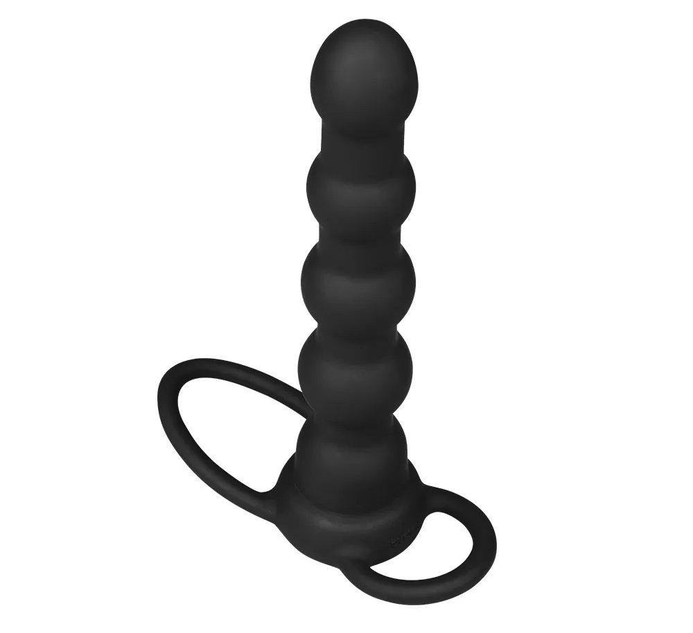 Lovetoy - 震动后庭串珠阴茎睾丸环 - 黑色 照片-2