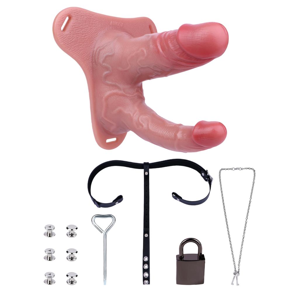 FAAK - Double Penis Cage w Belt - Black 照片-12