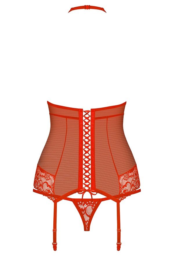 Obsessive - 838-COR-3 Corset & Thong - Red - S/M photo-8