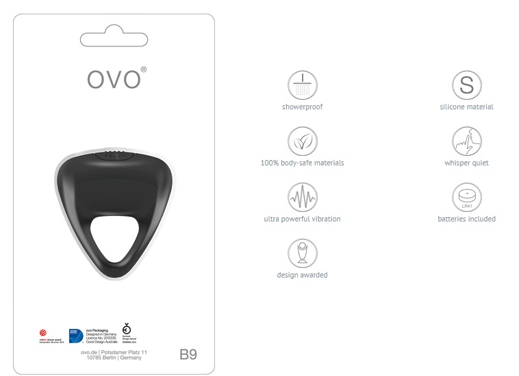 ovo B9 is made of 100% body safe silicone, with soft and... Ovo - B9 Vibro Ring - Black photo-5