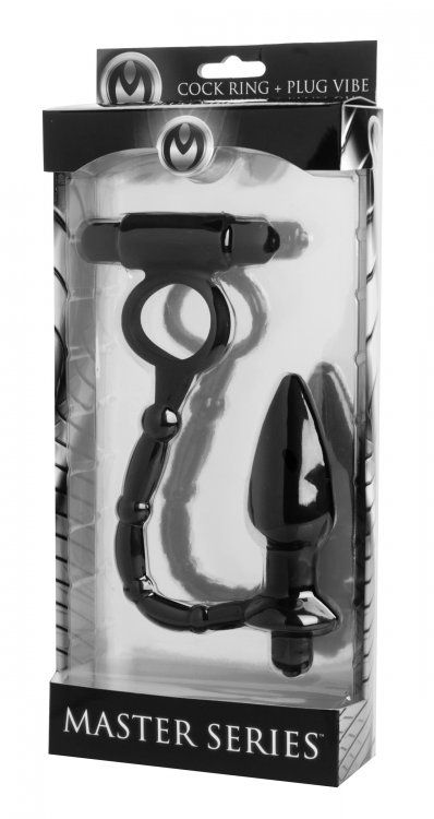 Tease them with double the pleasure...This dual stimulation ... Master Series - Viaticus Vibrating Cock Ring with Anal Vibe Plug - Black photo-4
