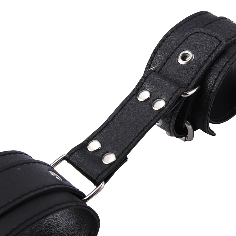 PU Leather handcuffs and ankle cuffs restraints MT - Hands to Ankle Restraint - Black photo-5