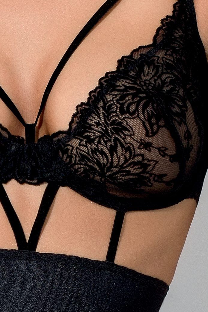 Chemisemade of elastic shiny satin and elegant black flock w... Passion - Haya Chemise - Black - L/XL photo-3