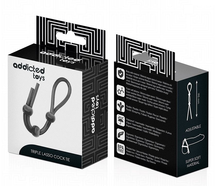 The Addicted Toys Triple Loop Silicone Penis Rope is an acce... Addicted Toys - Triple Lasso Cock Ring - Black photo-7