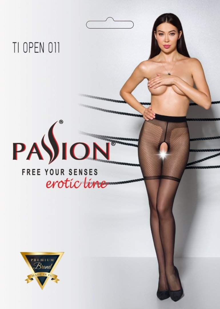 Elegant tights with a cut between the thighs and an interest... Passion - Tiopen 011 Pantyhose - Black - 5 photo-5