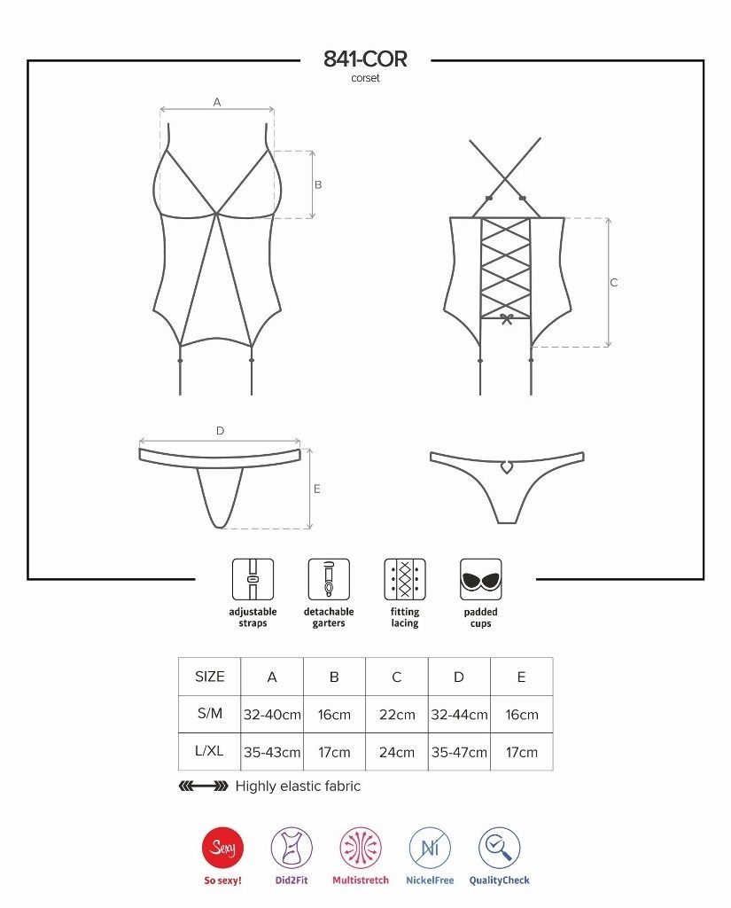 Obsessive - 841-COR-1 Corset & Thong - Black - L/XL photo-9