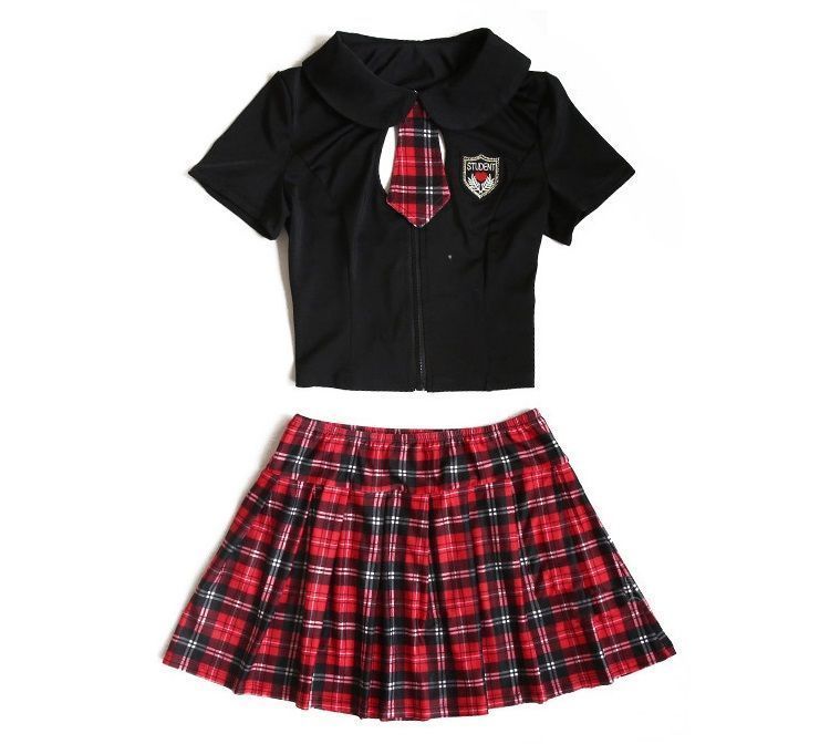 Set include: Tie, top, short skirt, thong
Suitable size: S-L... SB - School Girl Costume - Black/Red photo-7