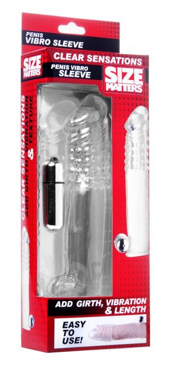This semi-realistic sex sleeve combines girth, vibration, an... Size Matters - Penis Extender Vibro Sleeve with Bullet - Transparent photo-8