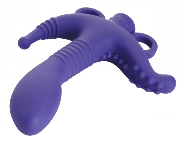 This velvety smooth pleasure probe will whisk you away to sh... Trinity Vibes - 3 Way Vibrating Silicone Stimulator - Purple photo-2