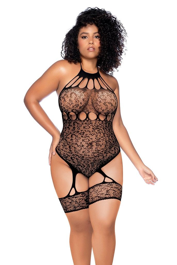 Mapale - 1144 Leopard Bodysuit - Black - Plus Size 照片