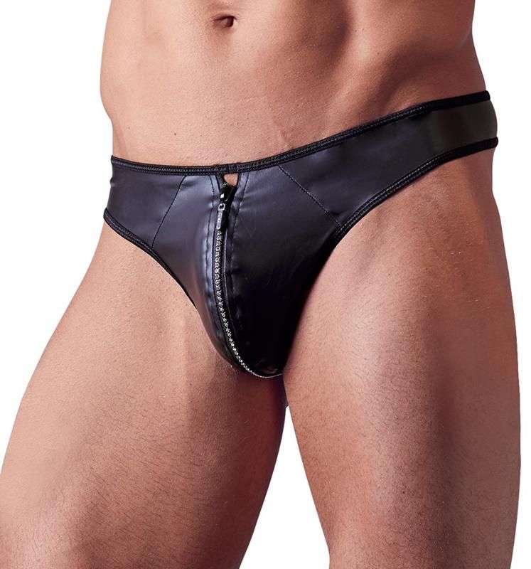 Svenjoyment - Men's G-string w Rhinestone Zip - Black - XL photo