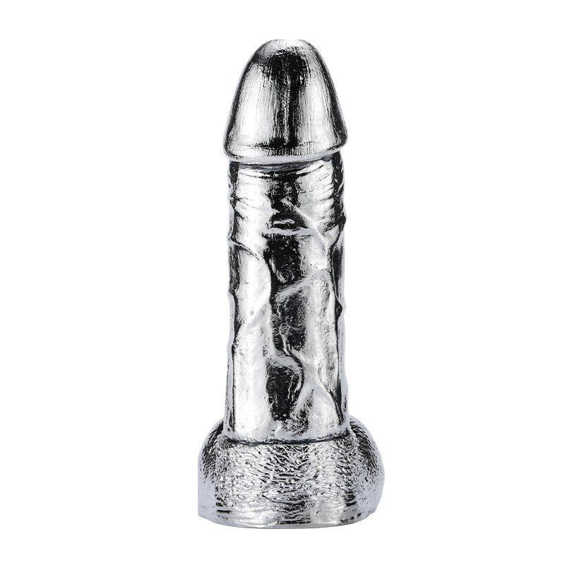 Large and beautiful realistic metal strapon phallus with bal... MT - Metal Dildo - Silver photo-5