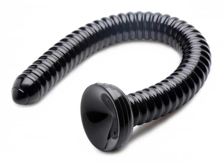 Bulging with rib after rib of smooth ecstasy tol massage you... Hosed - 19" Ribbed Anal Dildo - Black photo-2