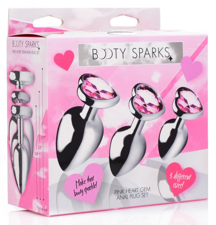 When love is in the air, adorn your derriere! These heart-sh... Booty Sparks - Heart Gem Anal Plug Set 3pc - Pink photo-5