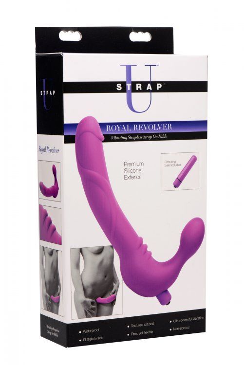 This silicone strapless strap on brings pleasure to both you... Strap U - Royal Revolver Vibrating Strapless Strap On Dildo - Purple photo-7