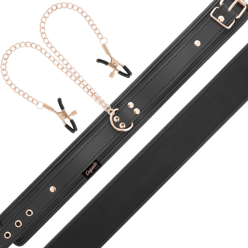 COQUETTE CHIC DESIRE FANTASY vegan leather necklace with nip... Coquette - Chic Desire Collar w Nipples Clamps - Black photo-3