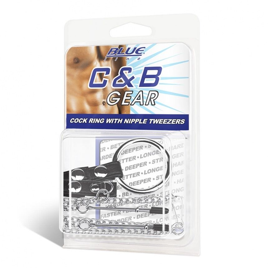Blueline - Cock Ring With Nipple Tweezers photo-3