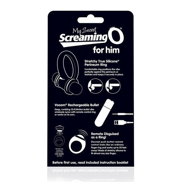Experience hands-free vibrating massage with My Secret Screa... The Screaming O - Charged Remote Control Bullet and Ring for Him - Black photo-5