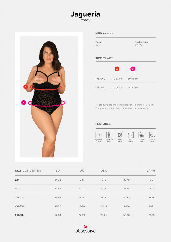 It's time to awaken your wildest fantasies! Wrap your bo... Obsessive - Jagueria Crotchless Teddy - Black - 4XL/5XL photo-9