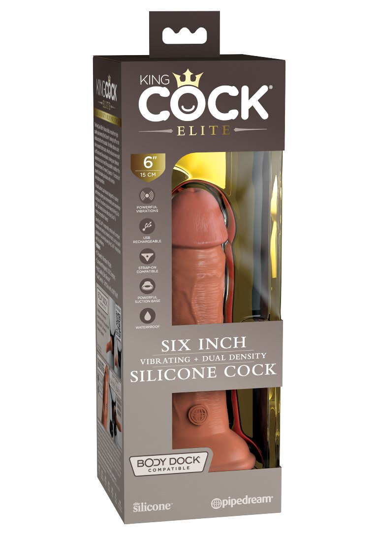 The King Cock Elite silicone dildo is made from high-quality... King Cock - 6" Elite Vibro Cock - Caramel photo-8