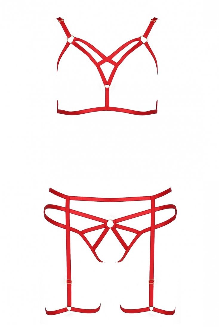 A fanciful set consisting of straps. Prudish? That is correc... Passion - Magali Set w Open Bra - Red - S/M photo-6