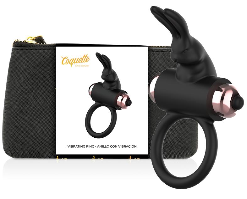 Take control of your lover's pleasure !! Take it anywher... Coquette - Rabbit Vibro Ring - Black photo-8