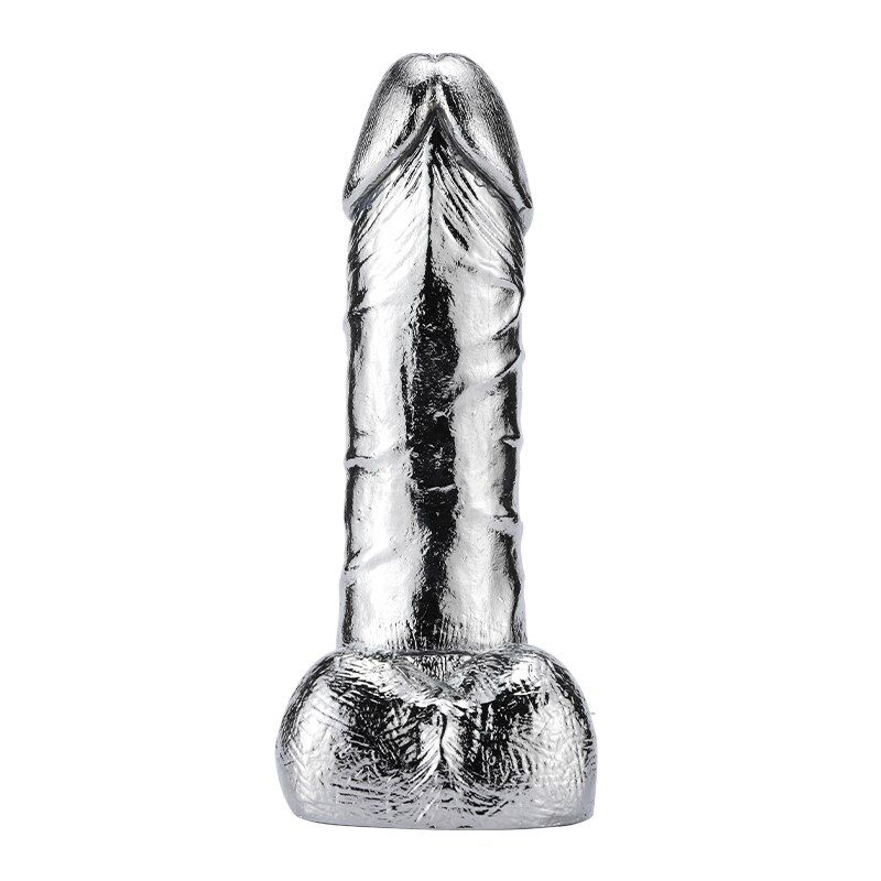 Large and beautiful realistic metal strapon phallus with bal... MT - Metal Dildo - Silver photo-4