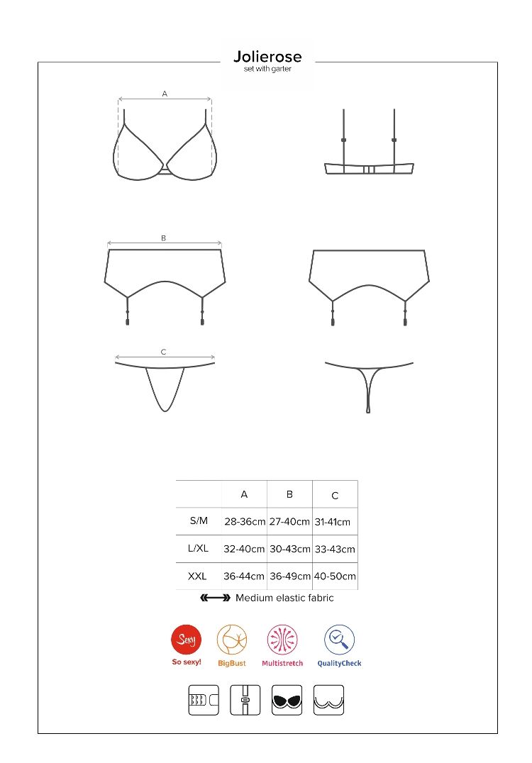 Obsessive - Jolierose 3-pcs Set - Red - S/M photo-9