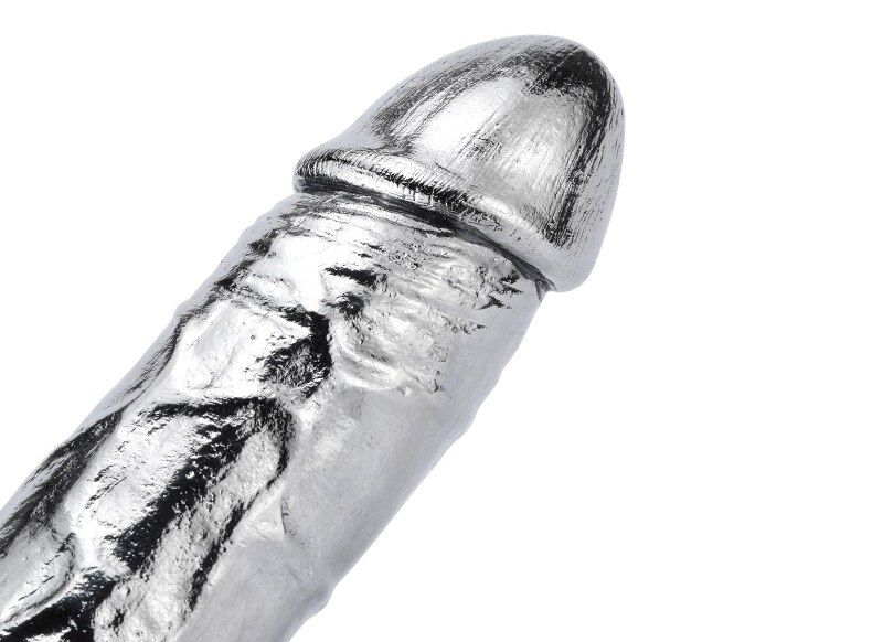 Large and beautiful realistic metal strapon phallus with bal... MT - Metal Dildo - Silver photo-7