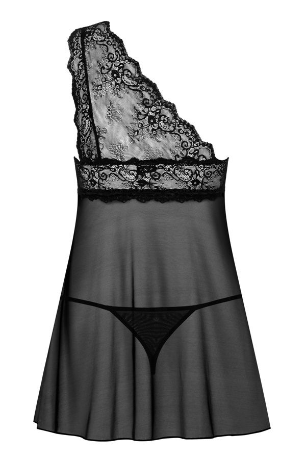 Time to put on something very special. First, close your eye... Obsessive - Merossa Babydoll & Thong - Black - L/XL photo-8